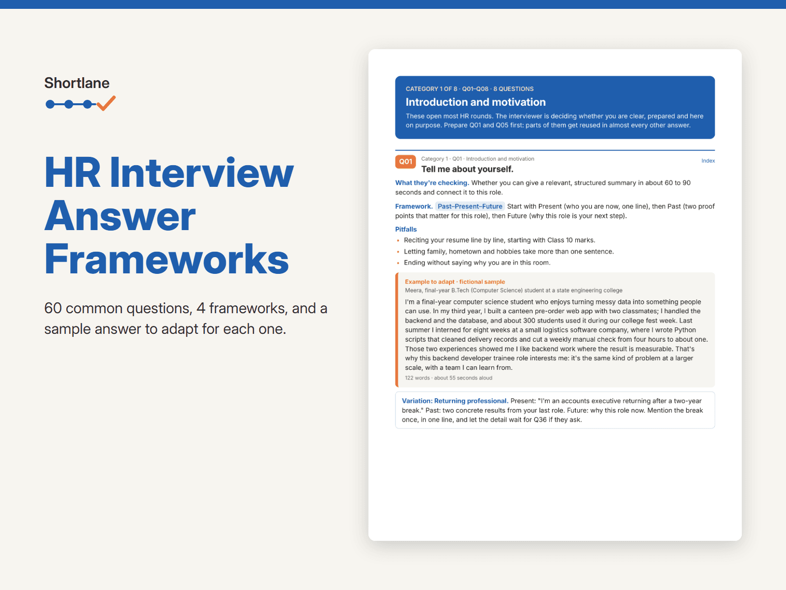HR Interview Answer Frameworks for 60 Common Questions with Sample Answers